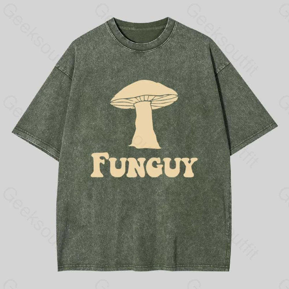 Fungi Fun Guy Funny Washed T-Shirt Army Green / S