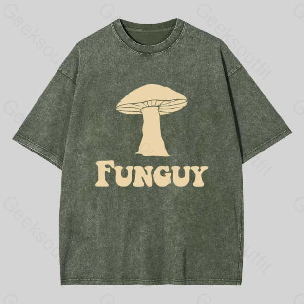 Fungi Fun Guy Funny Washed T-Shirt Army Green / S