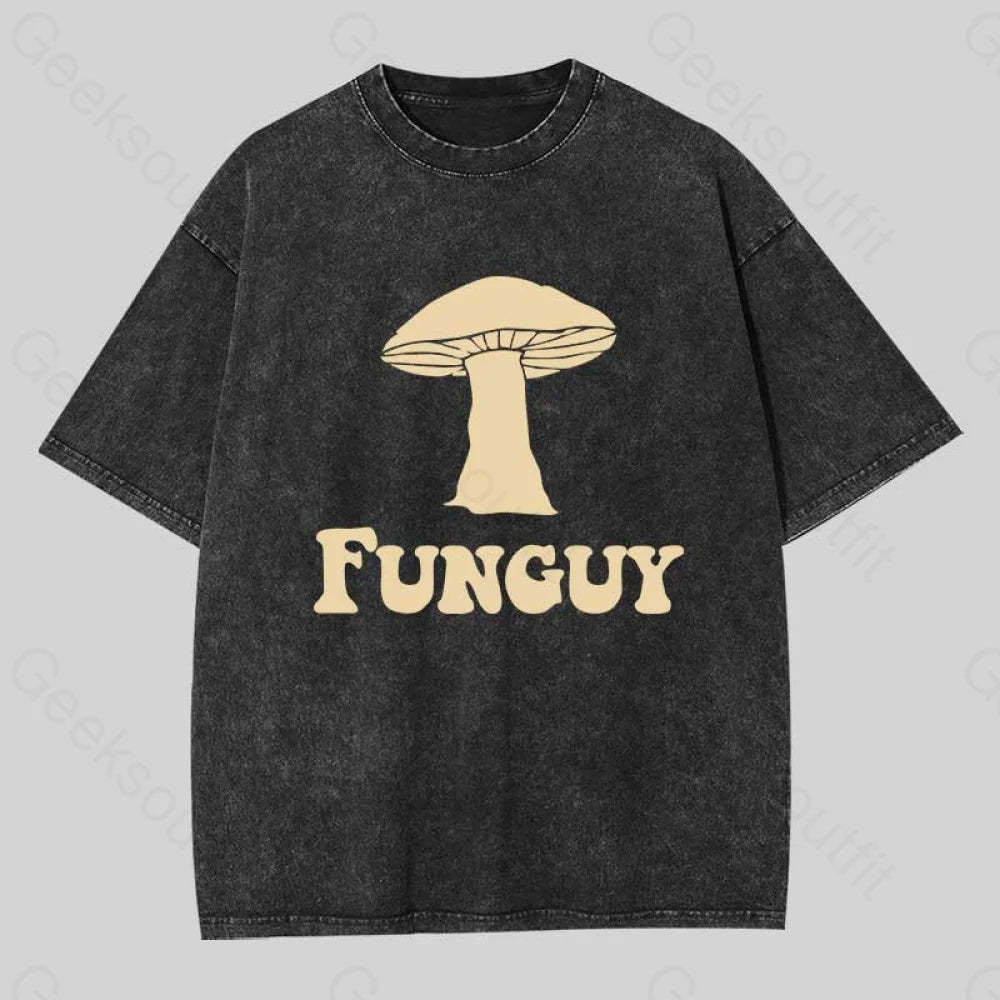 Fungi Fun Guy Funny Washed T-Shirt Black / S