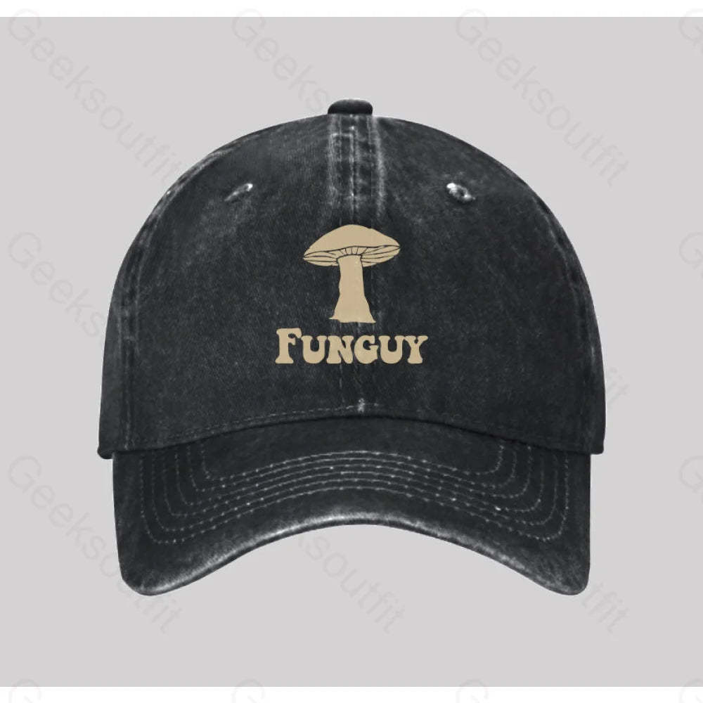 Fungi Fun Guy Washed Vintage Baseball Cap Black