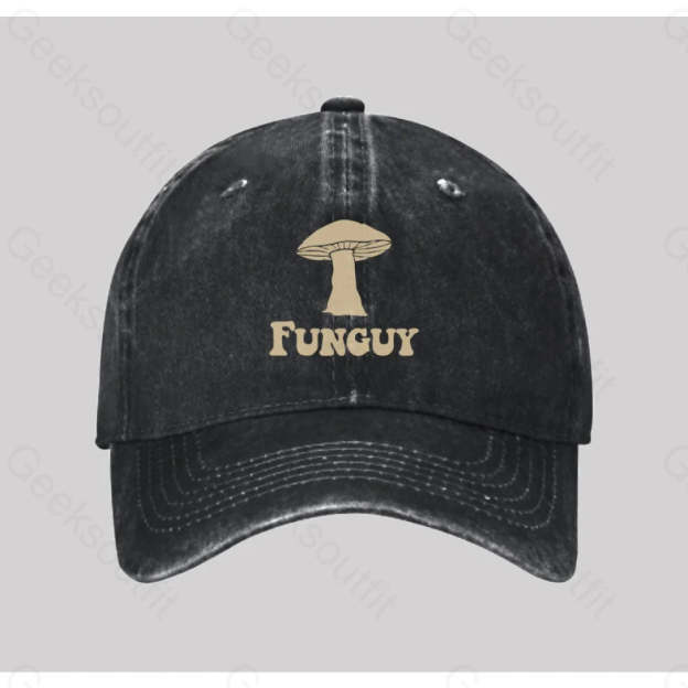 Fungi Fun Guy Washed Vintage Baseball Cap Black