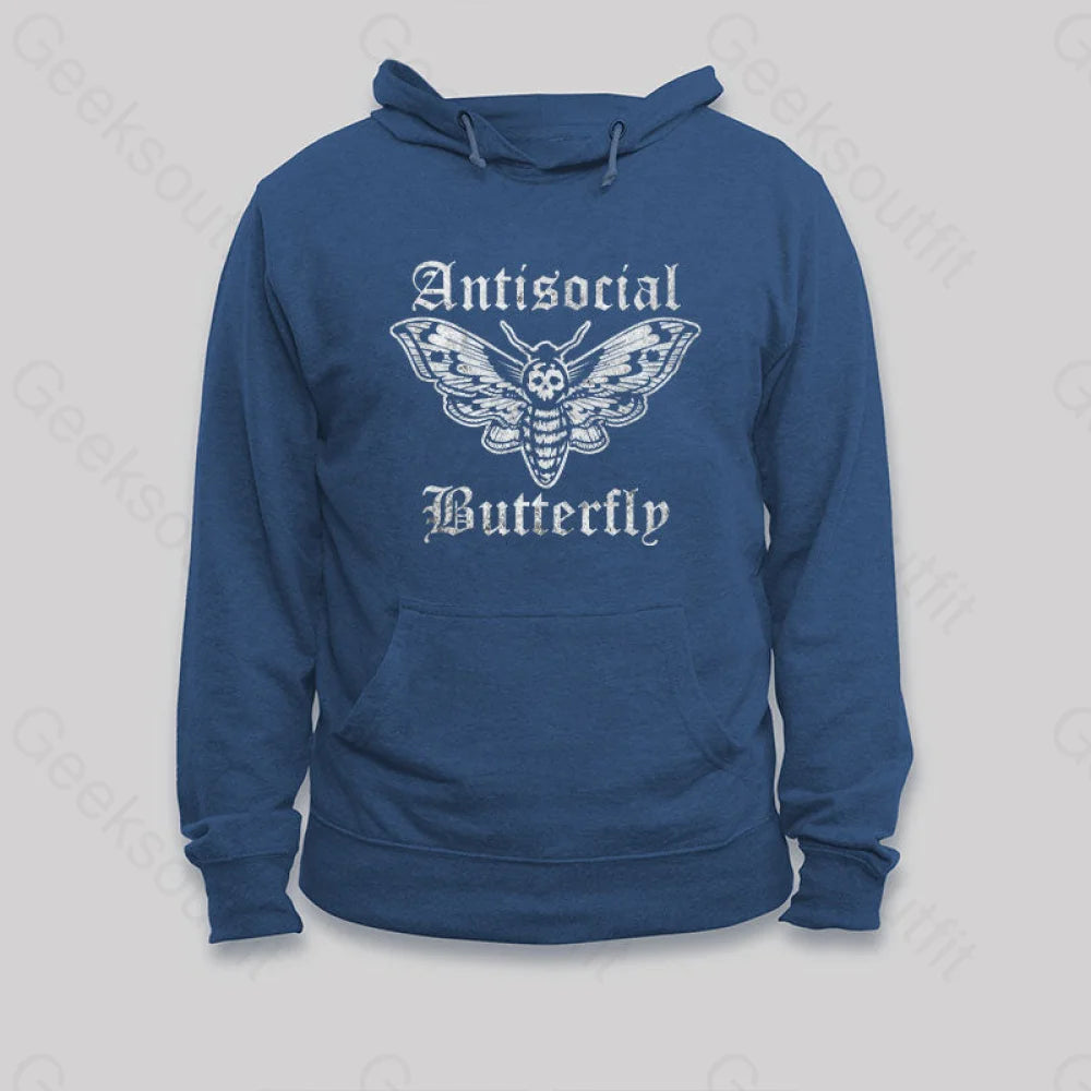Funny Antisocial Butterfly Hoodie Dark Blue / S