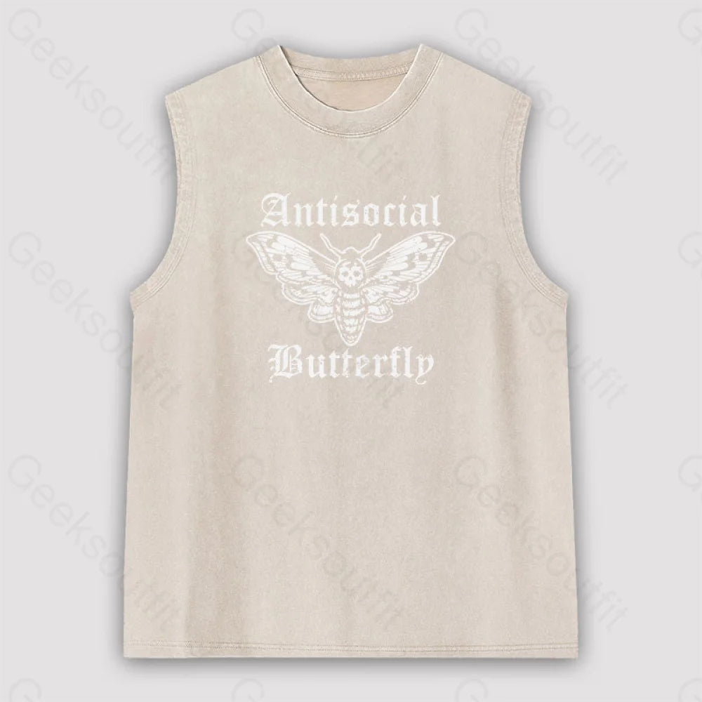 Funny Antisocial Butterfly Unisex Washed Tank Apricot / S