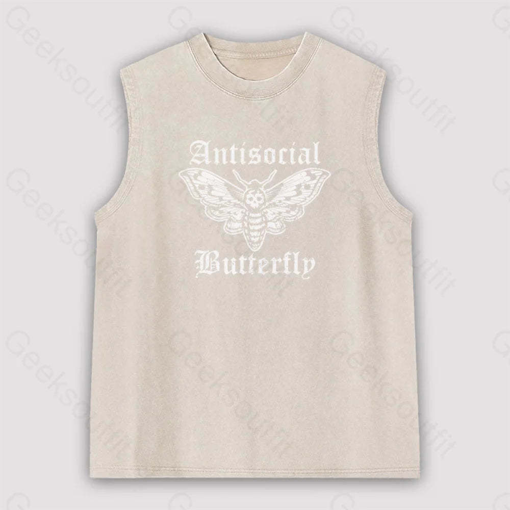 Funny Antisocial Butterfly Unisex Washed Tank Apricot / S