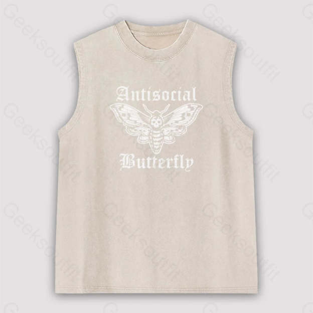 Funny Antisocial Butterfly Unisex Washed Tank Apricot / S