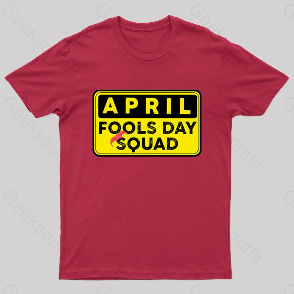 Funny April Fool’s Day Squad Nerd T-Shirt Red / S