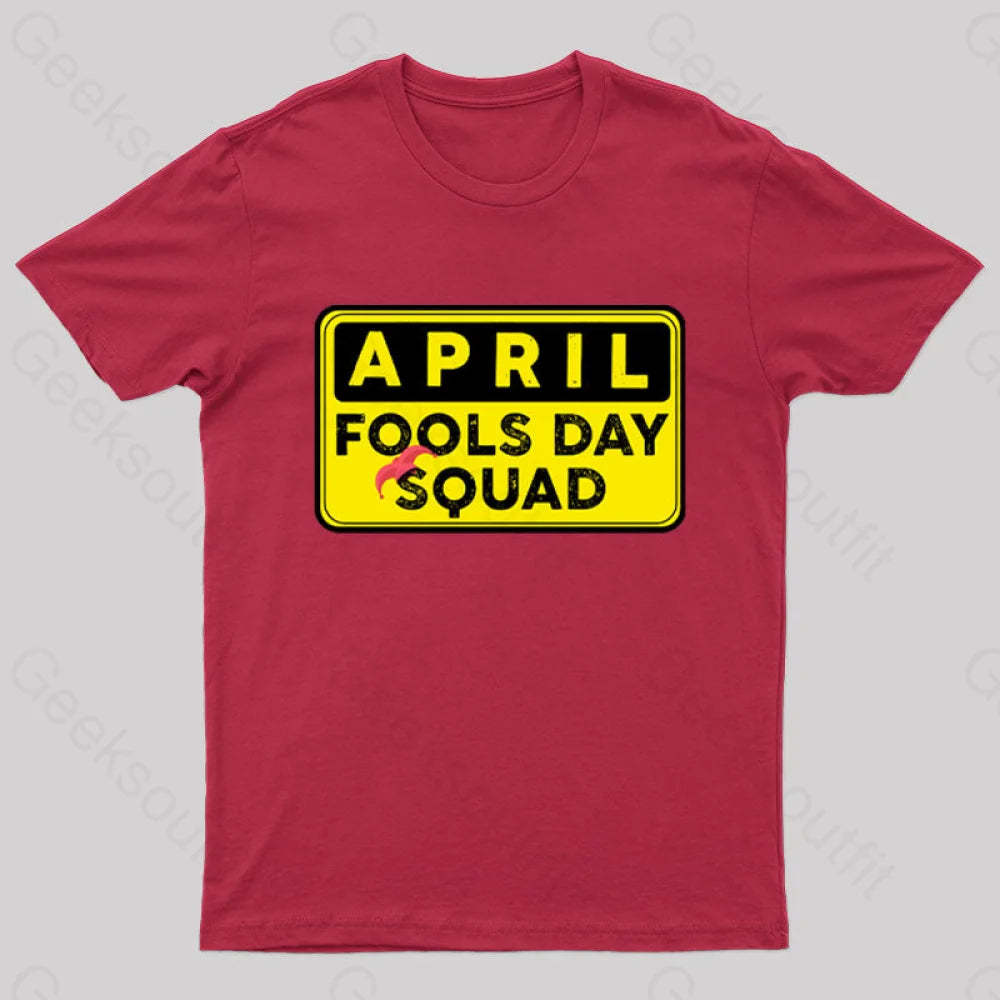 Funny April Fool’s Day Squad Nerd T-Shirt Red / S