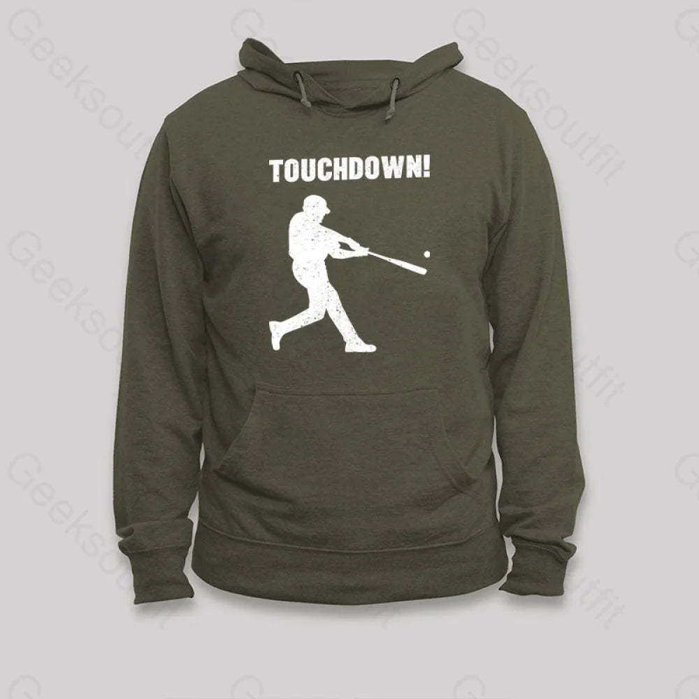 Funny Baseball Touchdown Hoodie Army Green / S
