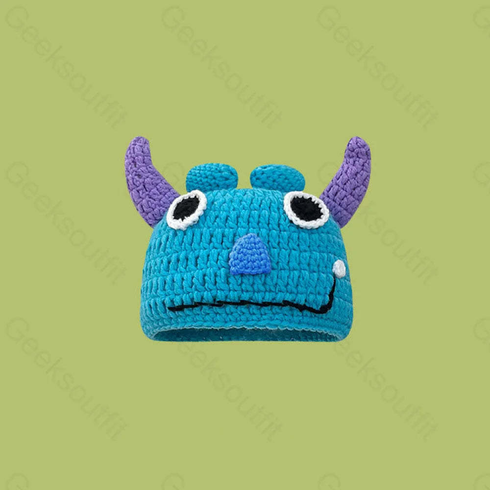 Funny Blue Monster Cowhorn Purple Hat