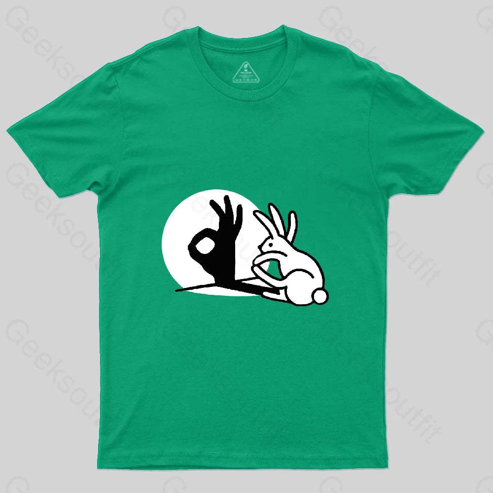 Funny Bunny Ok Hand Shadow T-Shirt Green / S
