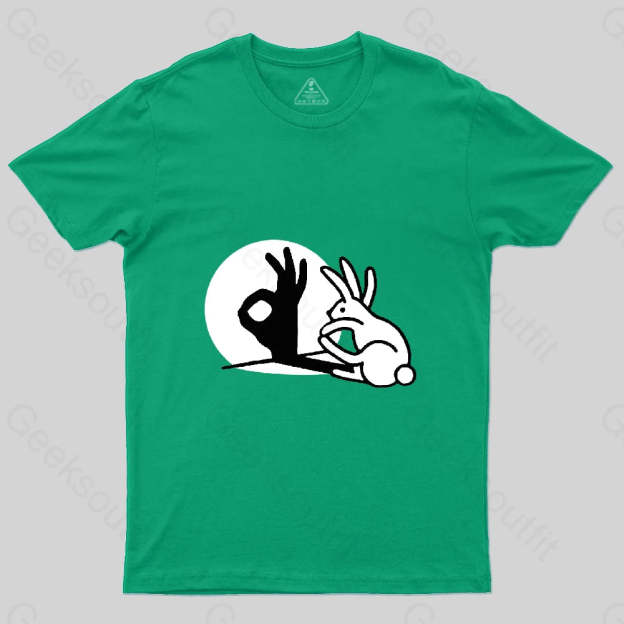 Funny Bunny Ok Hand Shadow T-Shirt Green / S