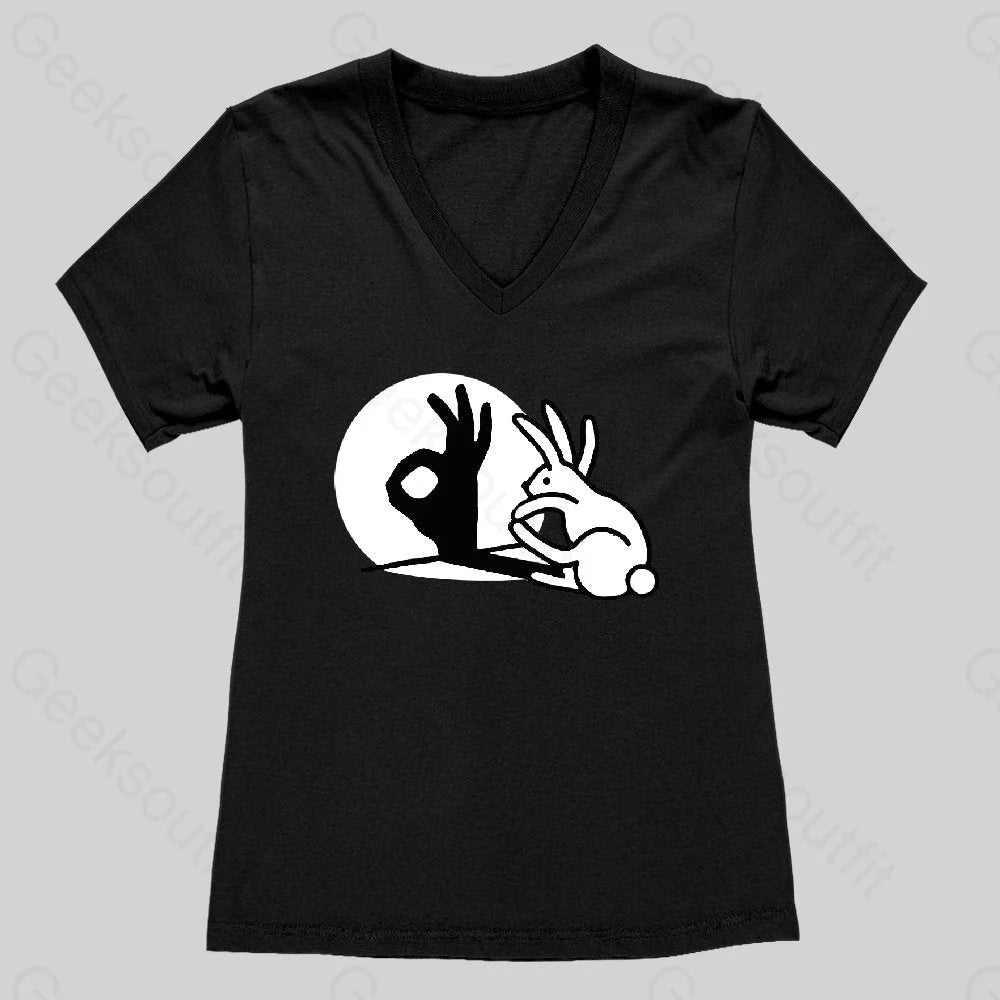 Funny Bunny OK Hand Shadow Women's V-Neck T-shirt - Geeksoutfit