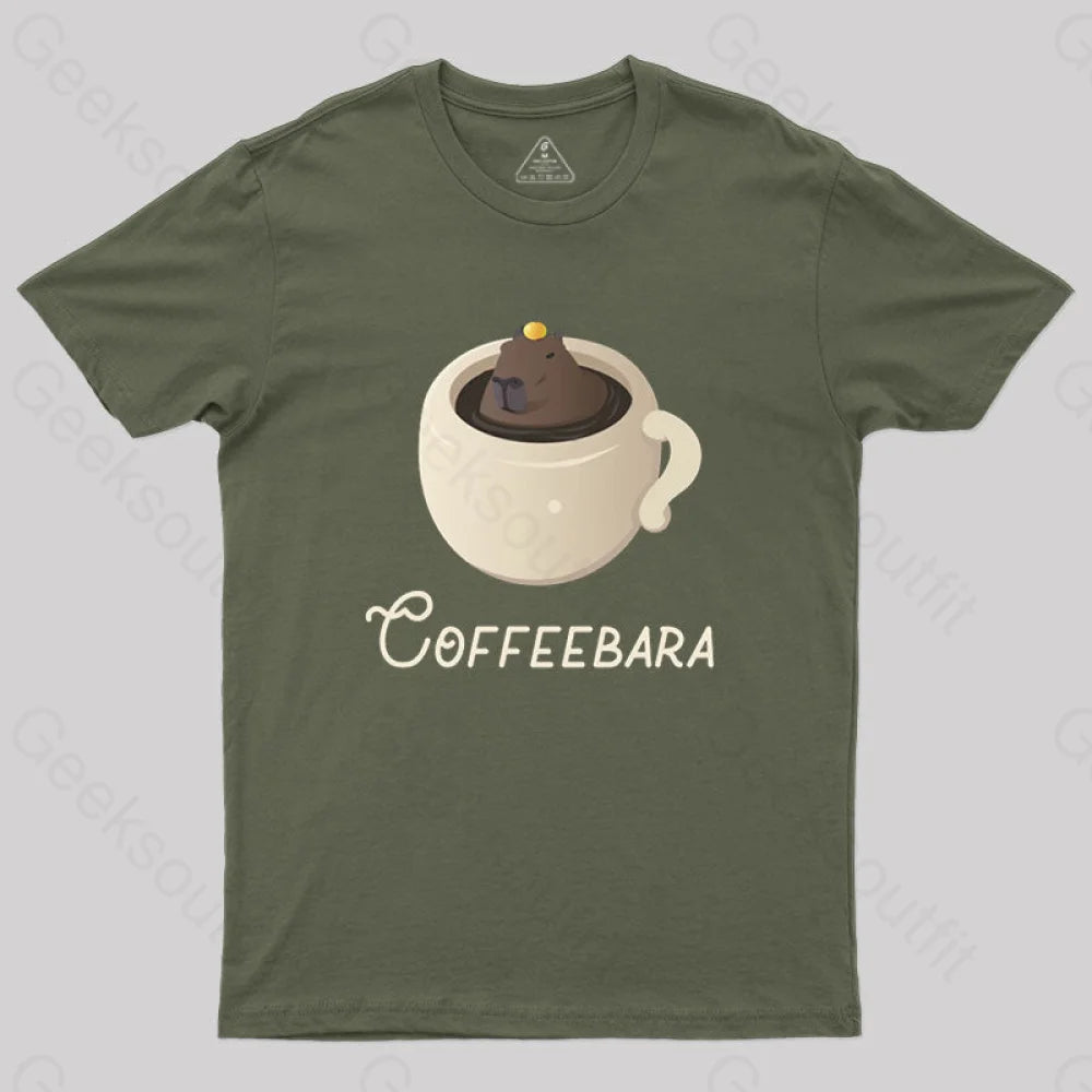 Funny Capybara Coffee Puns T-Shirt Army Green / S