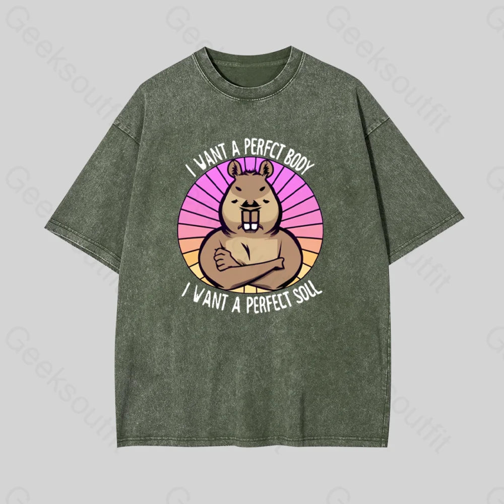 Funny Capybara Geek Washed T-Shirt Armygreen / S