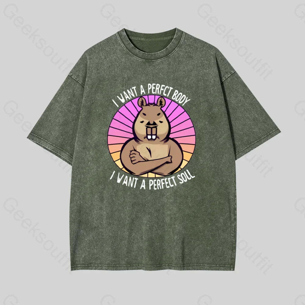 Funny Capybara Geek Washed T-Shirt Armygreen / S