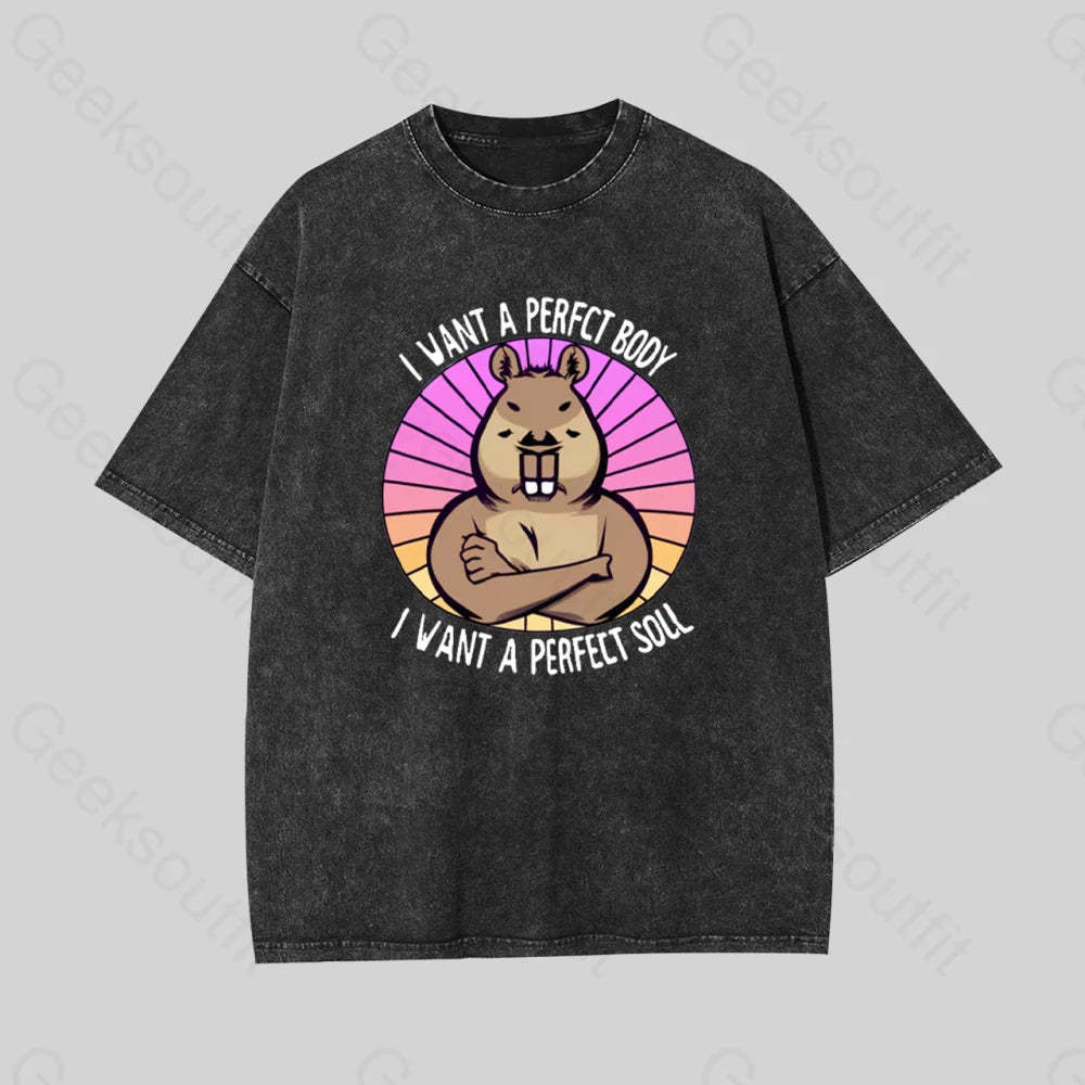 Funny Capybara Geek Washed T-Shirt Black / S