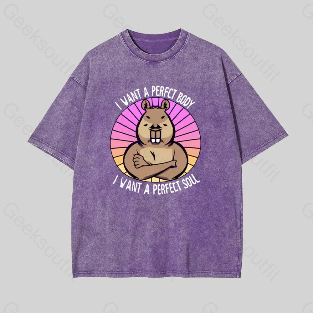 Funny Capybara Geek Washed T-Shirt Purple / S