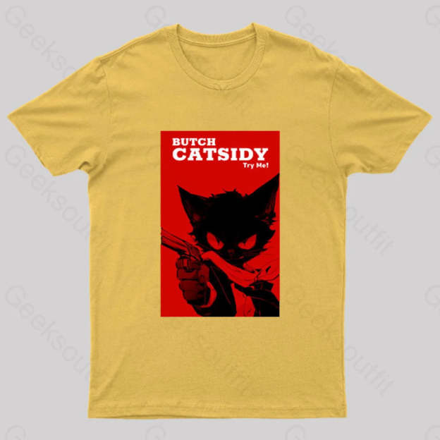 Funny Cat Pun Butch Catsidy Geek T-Shirt Yellow / S