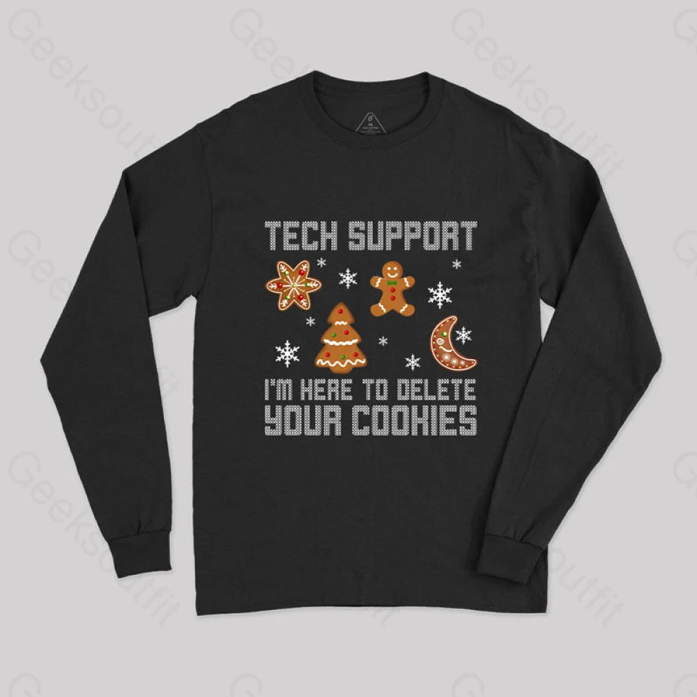 Funny Christmas Tech Support Computer Programmer Geek Long Sleeve T-Shirt Black / S