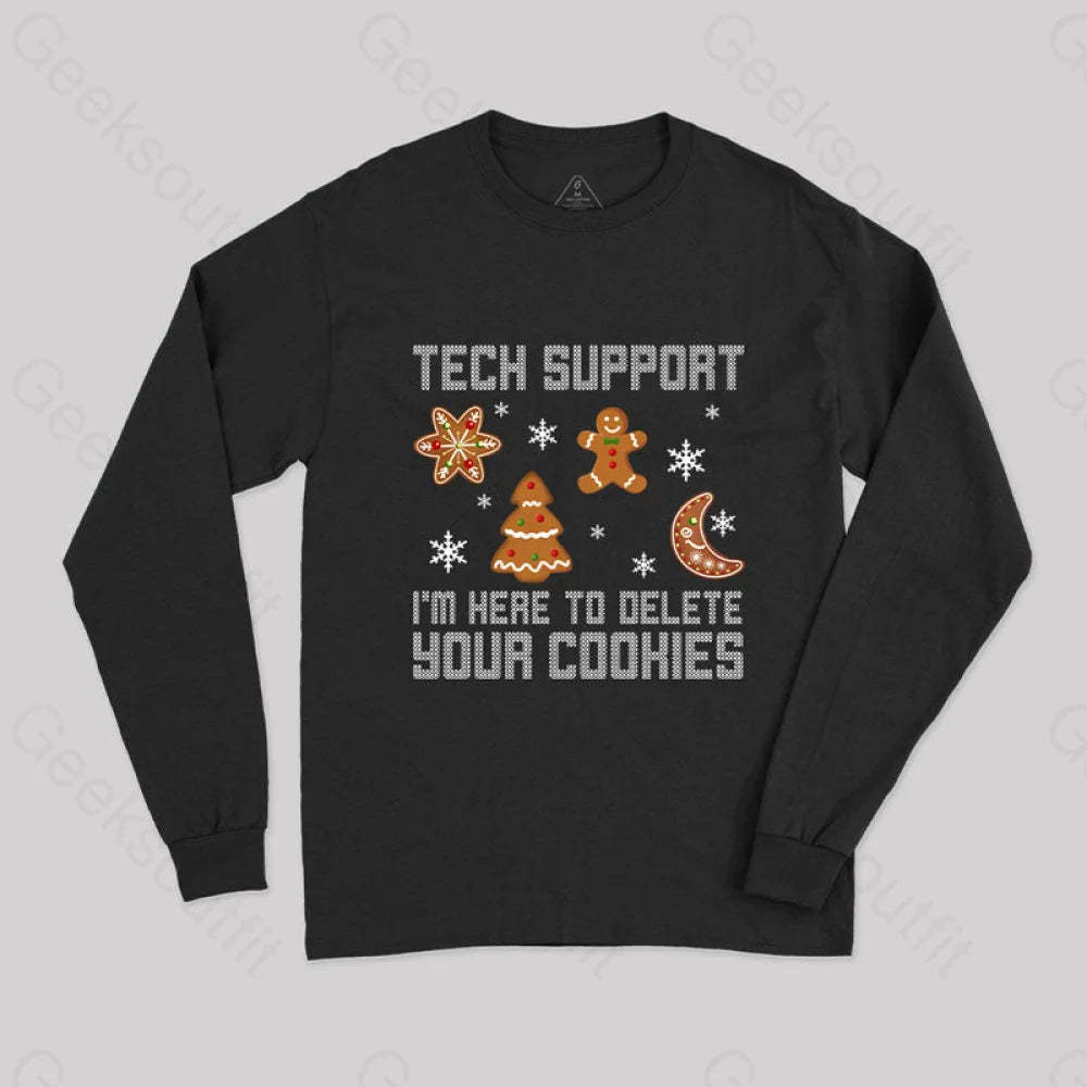 Funny Christmas Tech Support Computer Programmer Geek Long Sleeve T-Shirt Black / S
