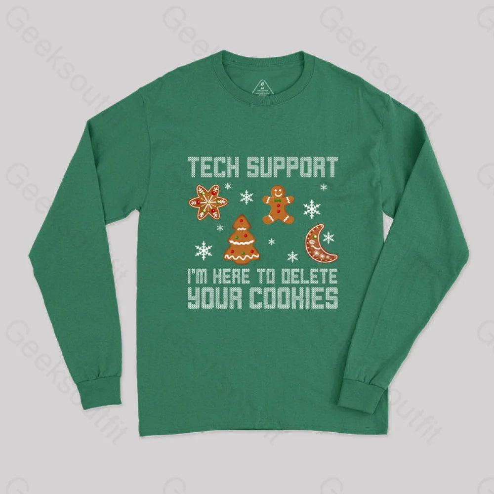Funny Christmas Tech Support Computer Programmer Geek Long Sleeve T-Shirt Green / S