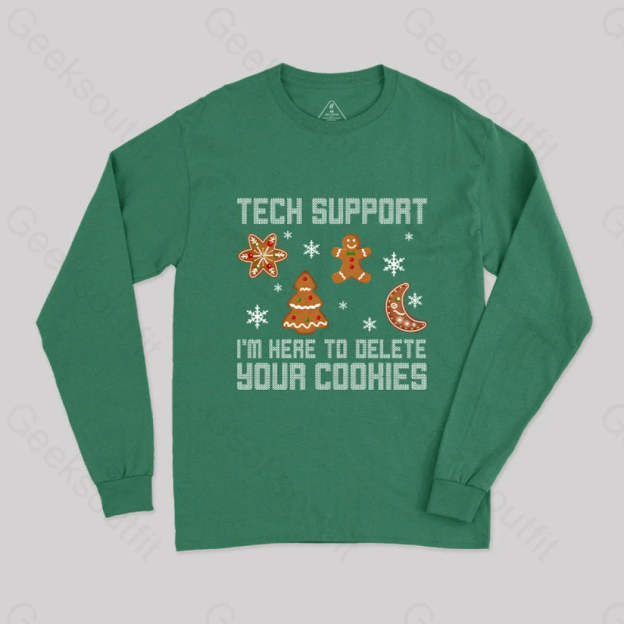 Funny Christmas Tech Support Computer Programmer Geek Long Sleeve T-Shirt Green / S