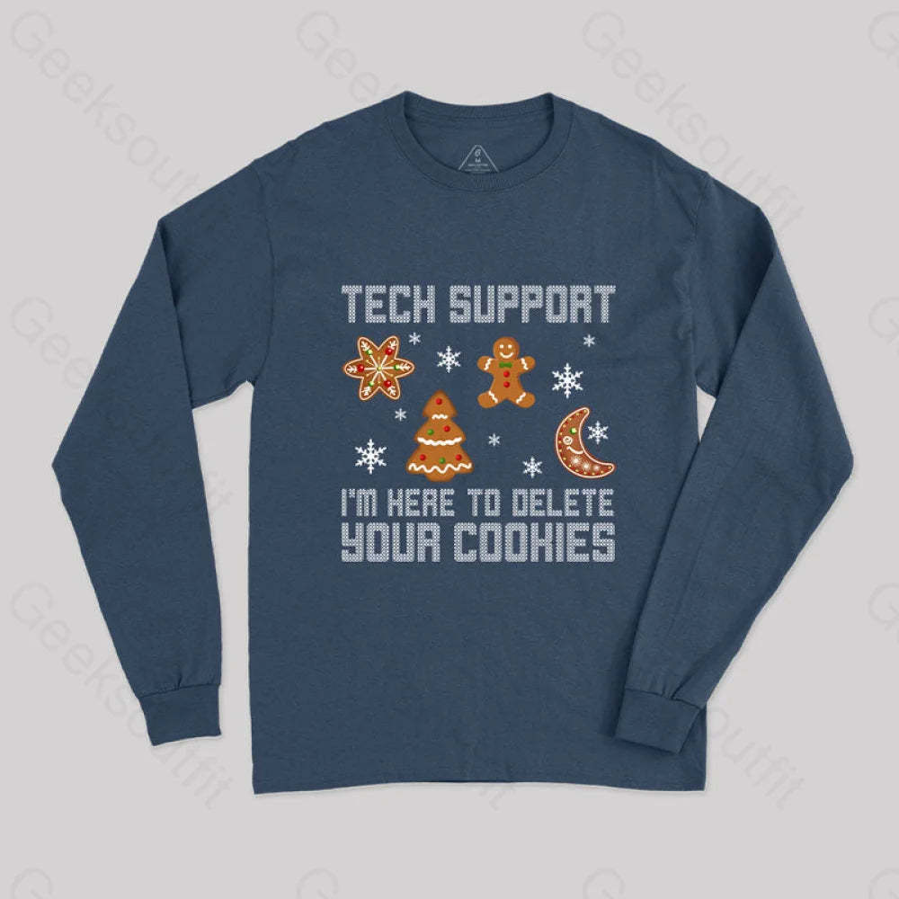 Funny Christmas Tech Support Computer Programmer Geek Long Sleeve T-Shirt Navy / S