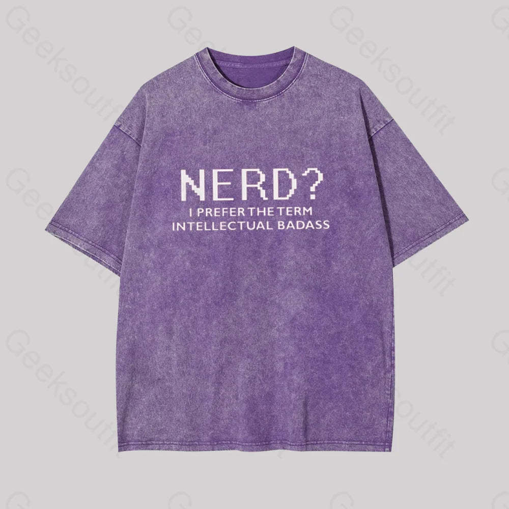 Funny Nerd Shirt Geek Washed T-Shirt Purple / S