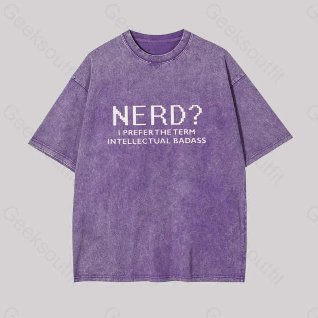 Funny Nerd Shirt Geek Washed T-Shirt Purple / S