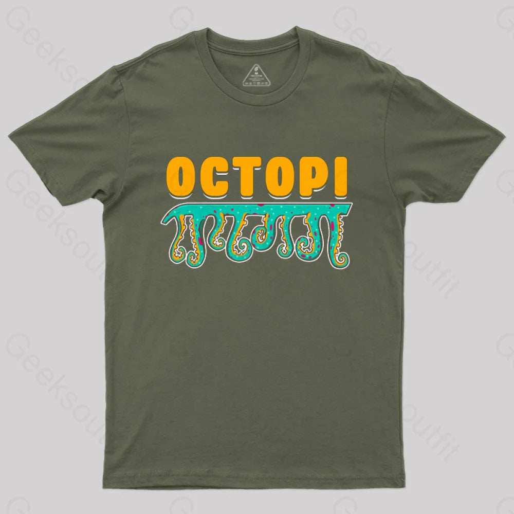 Funny Octopi Math Pi T-Shirt Army Green / S