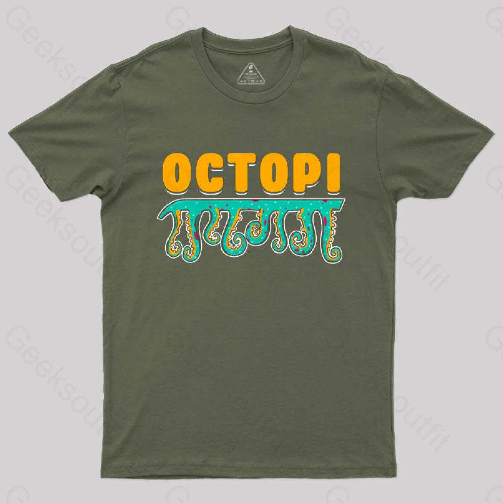 Funny Octopi Math Pi T-Shirt Army Green / S