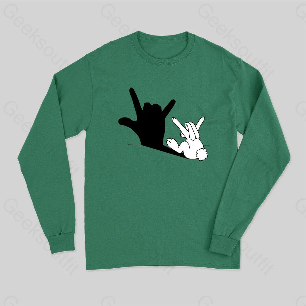 Funny Rabbit Hand Shadow Long Sleeve T-Shirt Green / S