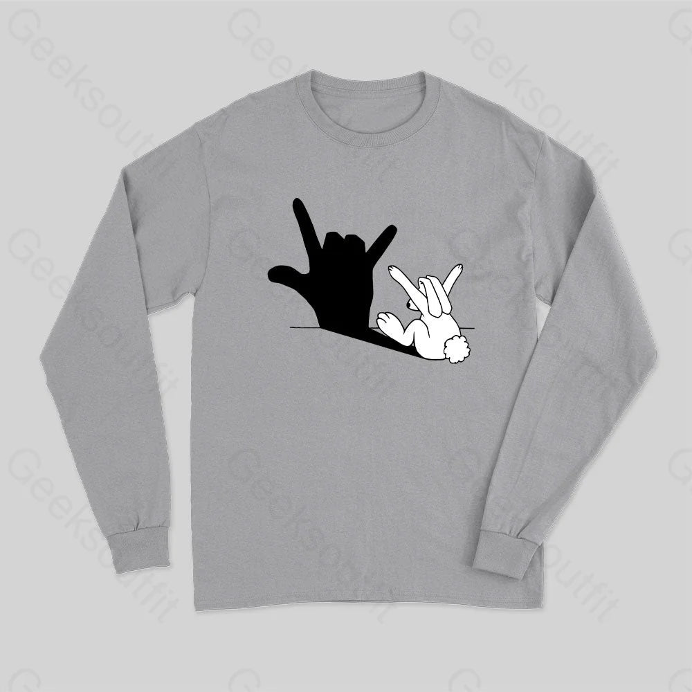 Funny Rabbit Hand Shadow Long Sleeve T-Shirt Grey / S