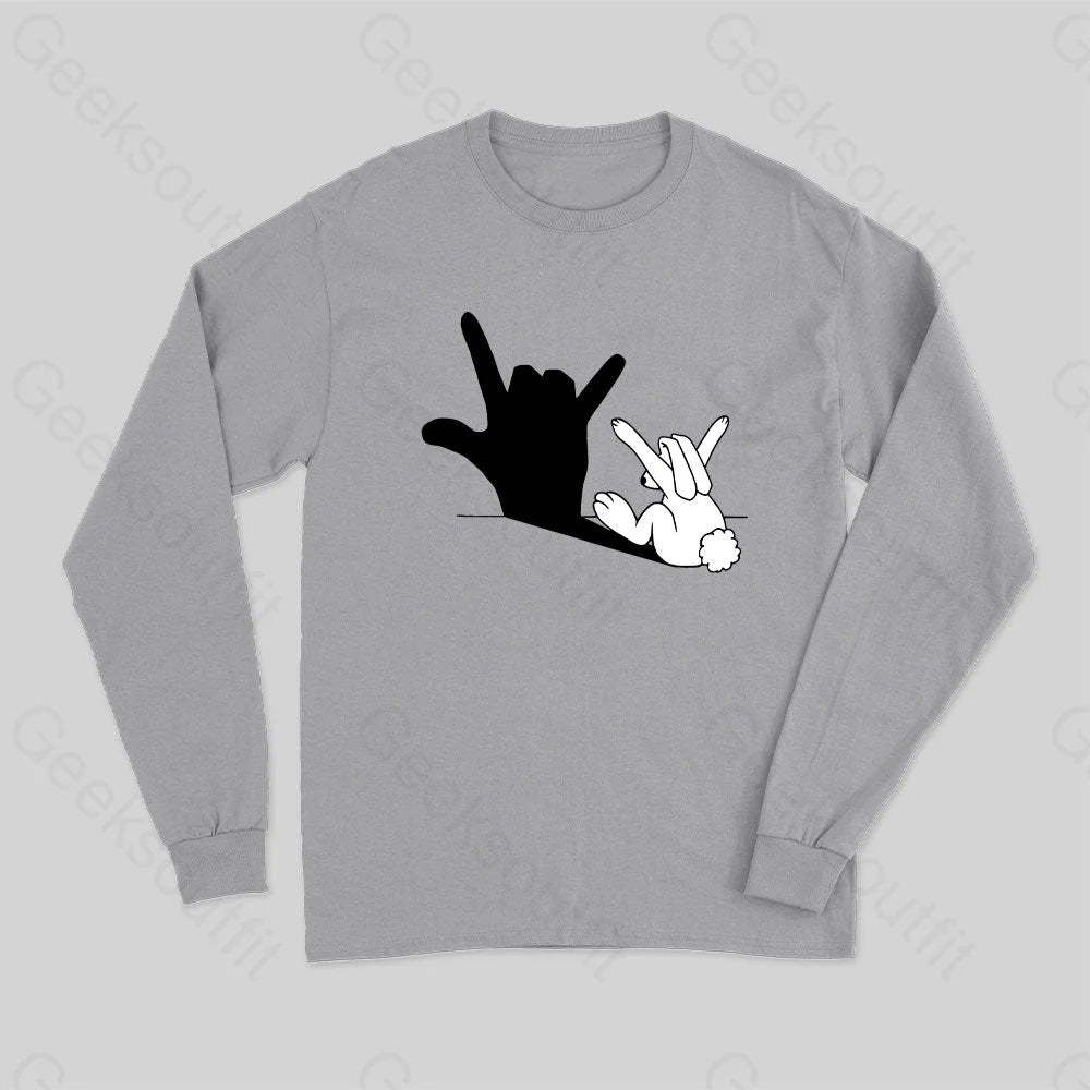 Funny Rabbit Hand Shadow Long Sleeve T-Shirt Grey / S