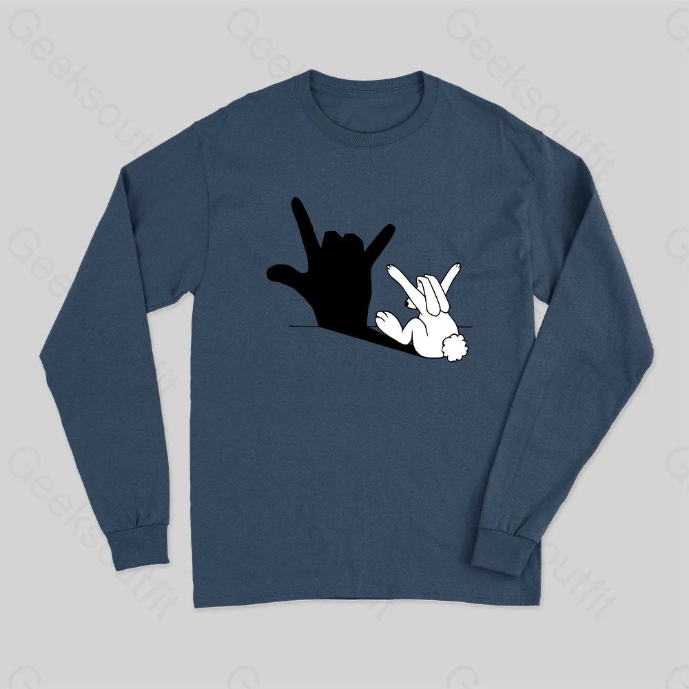 Funny Rabbit Hand Shadow Long Sleeve T-Shirt Navy / S