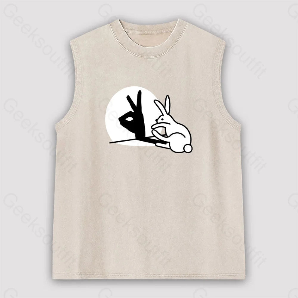 Funny Rabbit Hand Shadow Puppets Bunny Figure Pop Art Unisex Washed Tank Apricot / S
