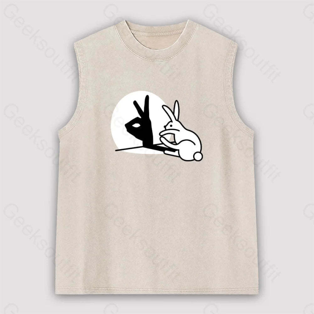 Funny Rabbit Hand Shadow Puppets Bunny Figure Pop Art Unisex Washed Tank Apricot / S