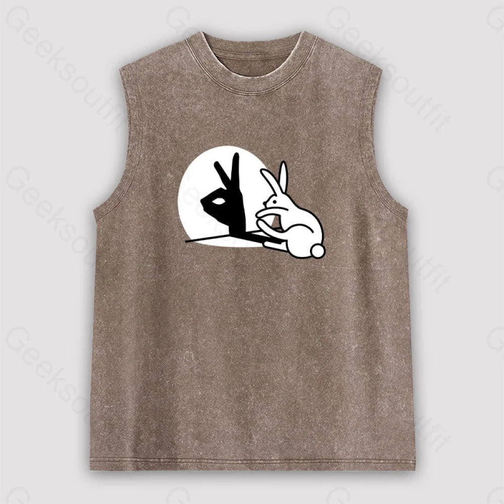 Funny Rabbit Hand Shadow Puppets Bunny Figure Pop Art Unisex Washed Tank Brown / S