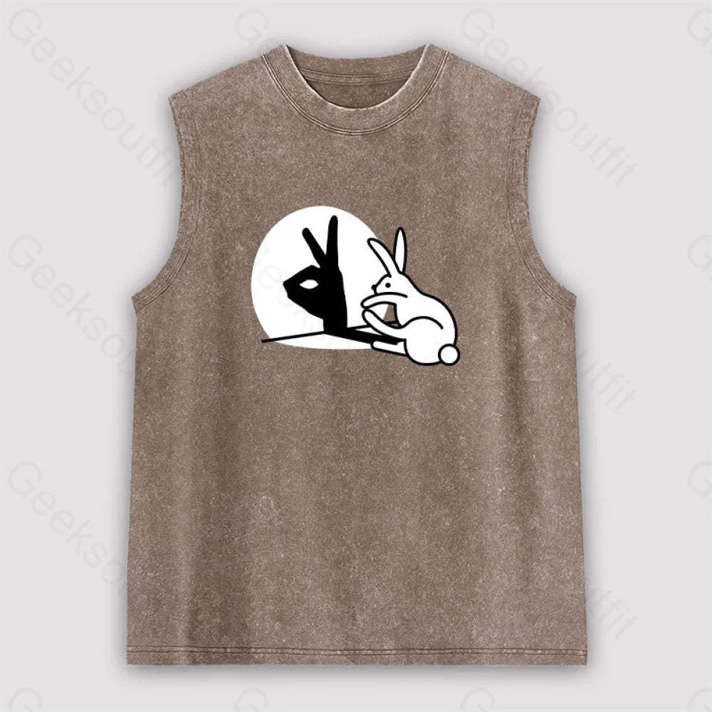 Funny Rabbit Hand Shadow Puppets Bunny Figure Pop Art Unisex Washed Tank Brown / S