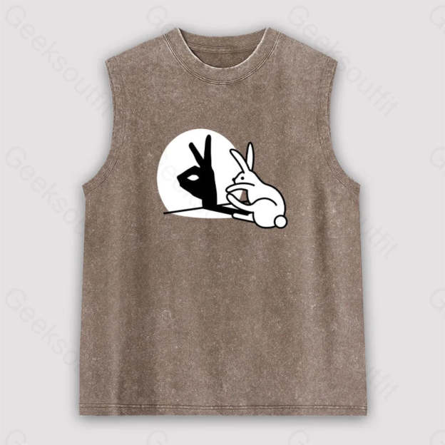 Funny Rabbit Hand Shadow Puppets Bunny Figure Pop Art Unisex Washed Tank Brown / S