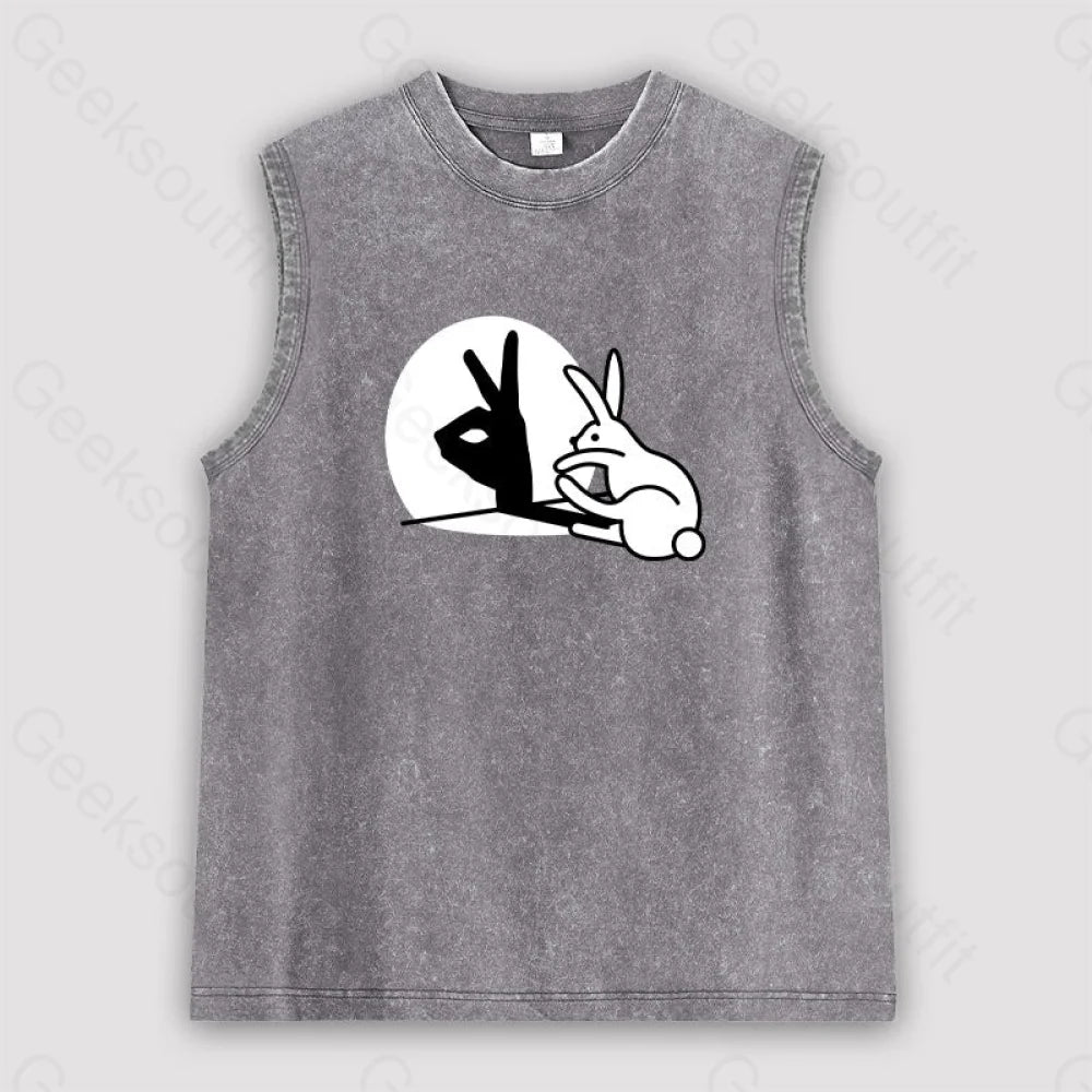 Funny Rabbit Hand Shadow Puppets Bunny Figure Pop Art Unisex Washed Tank Grey / S