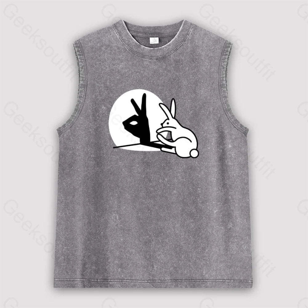 Funny Rabbit Hand Shadow Puppets Bunny Figure Pop Art Unisex Washed Tank Grey / S