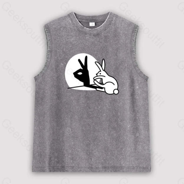 Funny Rabbit Hand Shadow Puppets Bunny Figure Pop Art Unisex Washed Tank Grey / S
