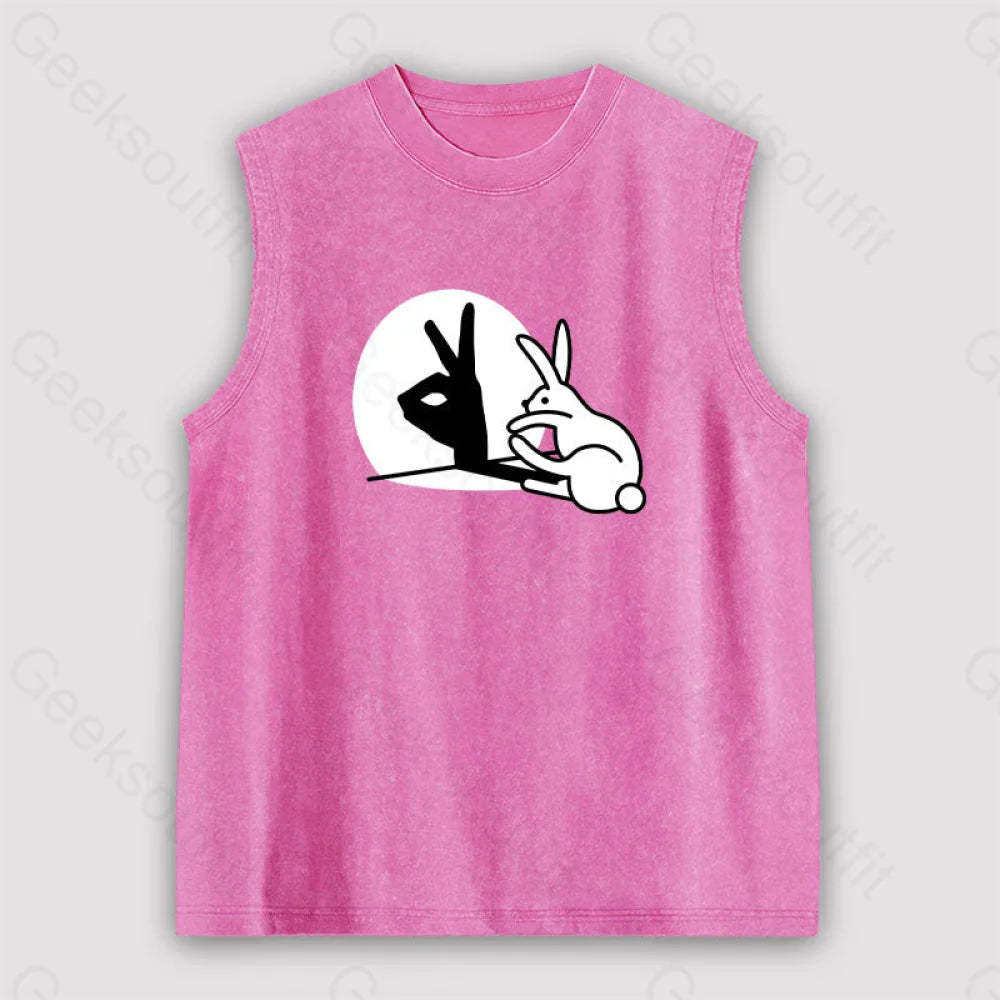 Funny Rabbit Hand Shadow Puppets Bunny Figure Pop Art Unisex Washed Tank Pink / S