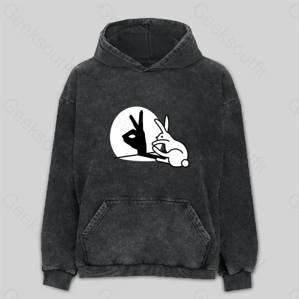 Funny Rabbit Hand Shadow Puppets Washed Hoodie M