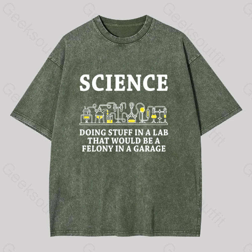 Funny Science Definition Washed T-Shirt Army Green / S