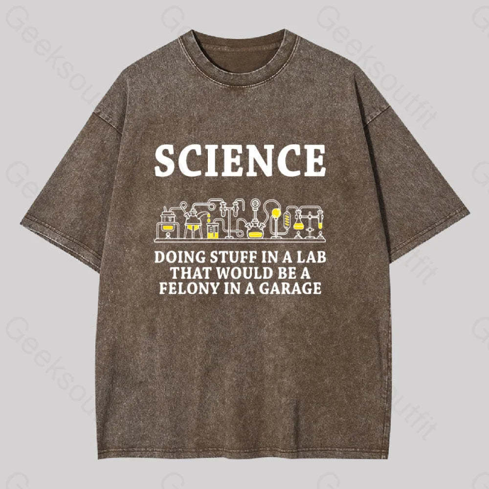 Funny Science Definition Washed T-Shirt Coffee / S