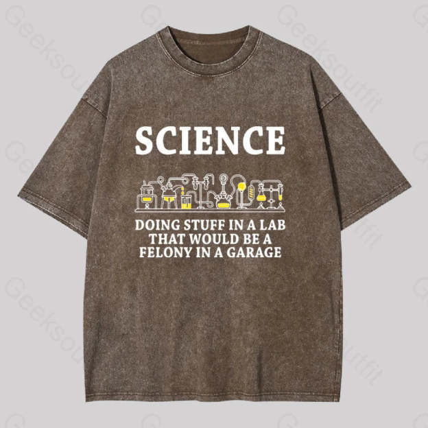 Funny Science Definition Washed T-Shirt Coffee / S