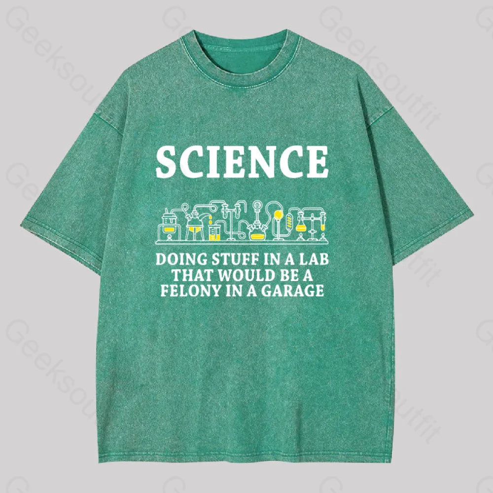 Funny Science Definition Washed T-Shirt Grass Green / S