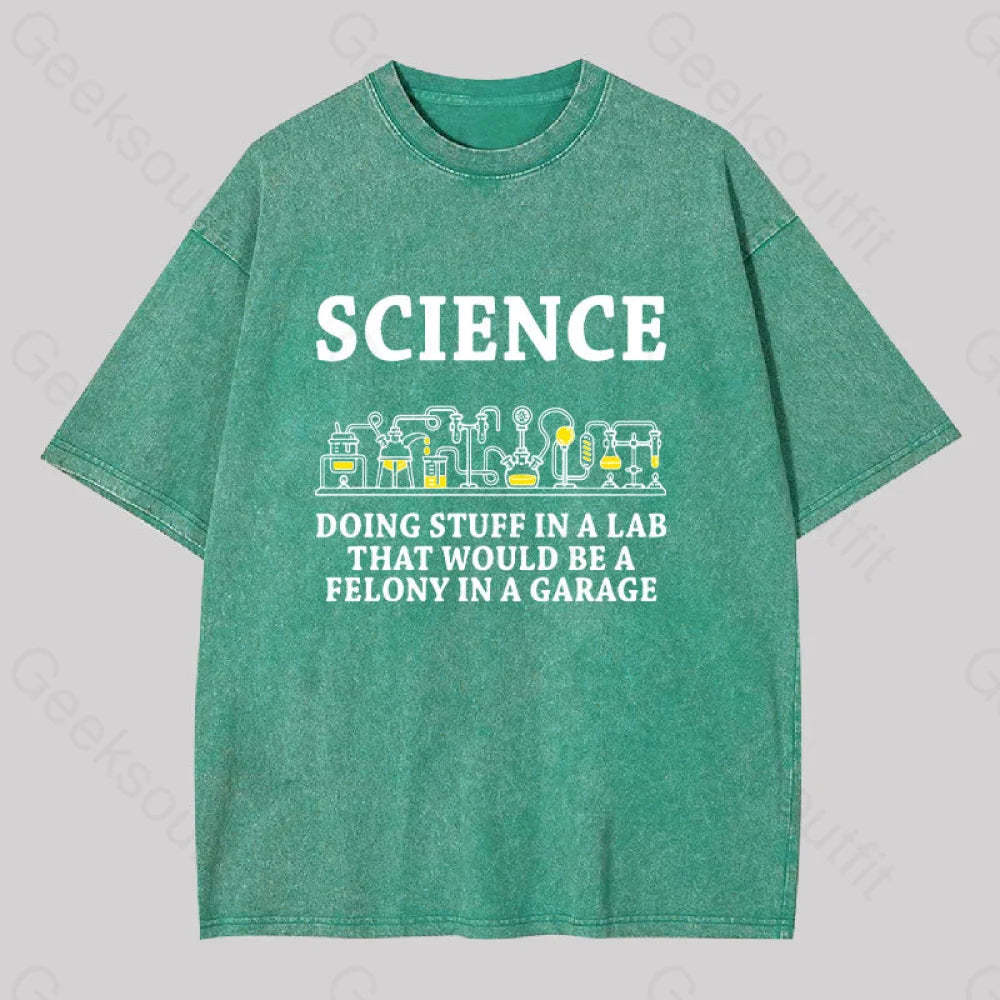 Funny Science Definition Washed T-Shirt Grass Green / S